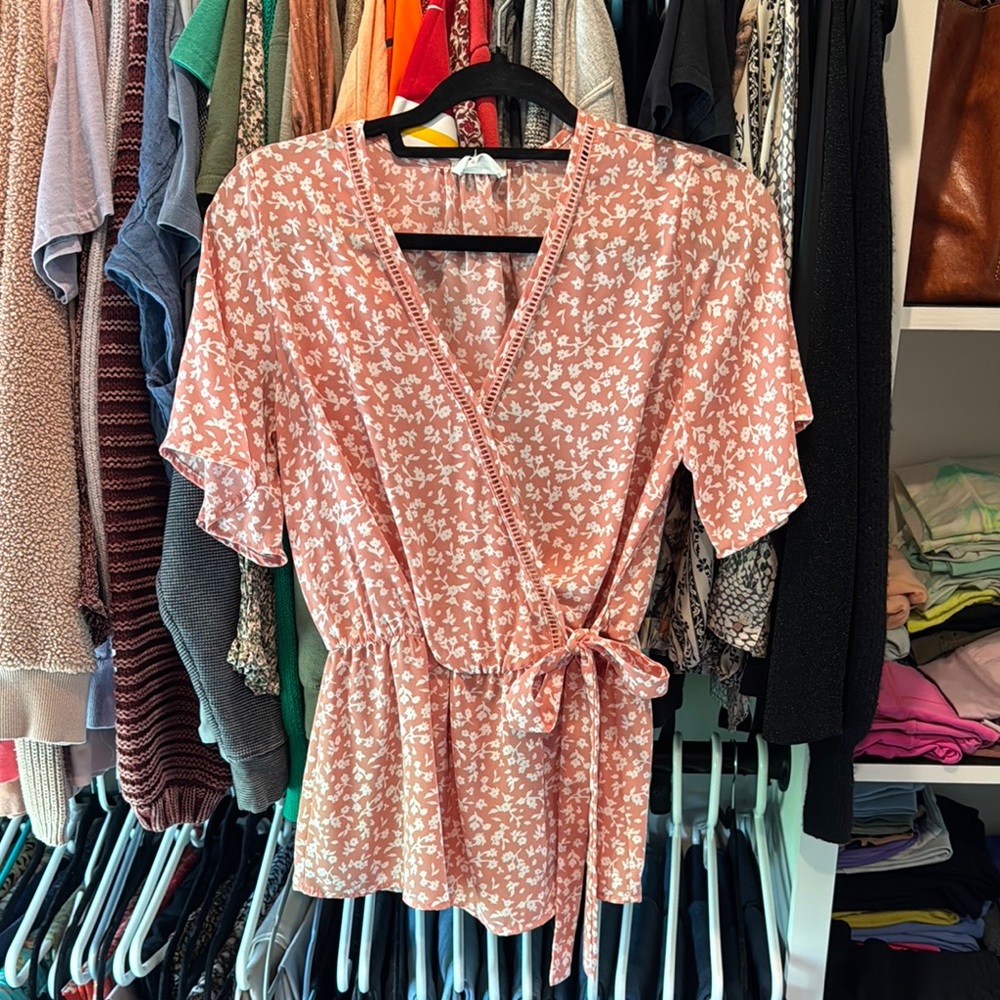 Floral Wrap Top - Pink